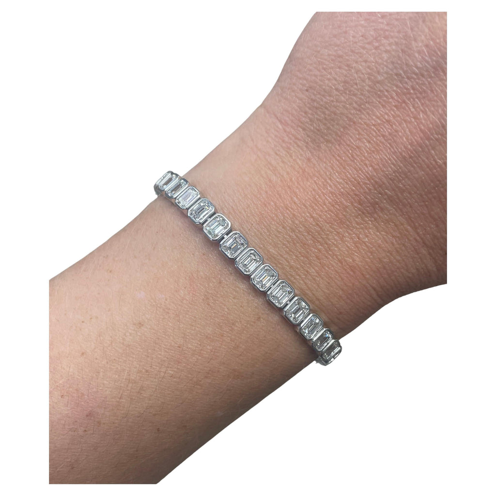 12.52 Carats Bezel Set Emerald Cut Diamond Tennis Bracelet