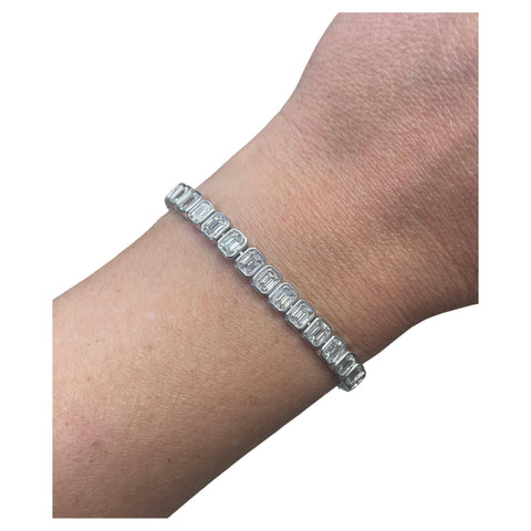 12.52 Carats Bezel Set Emerald Cut Diamond Tennis Bracelet