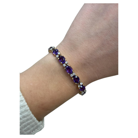 14 Karat Yellow Gold, Amethsyt and Diamond Bracelet