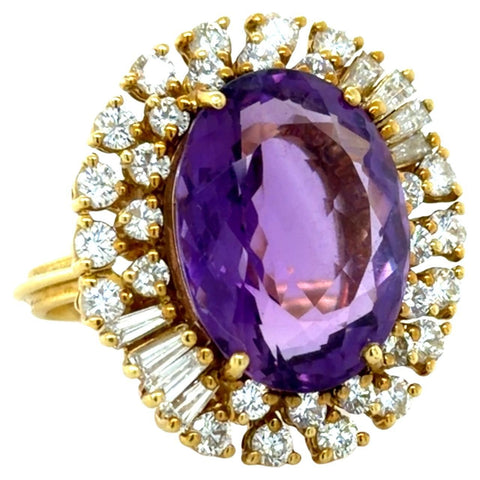 18K Yellow Gold, Amethyst and Diamond Cocktail Ring