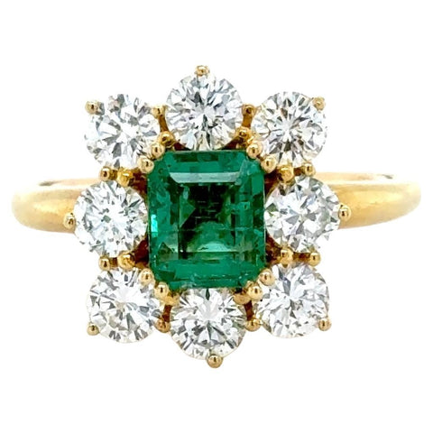 18K Yellow Gold, Emerald and Diamond Ring