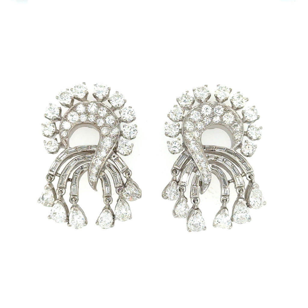 1950's Platinum and Diamond Dangle Earrings