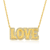 14K Gold 0.2ct Natural Diamond Bubble Halo LOVE Alphabet Necklace
