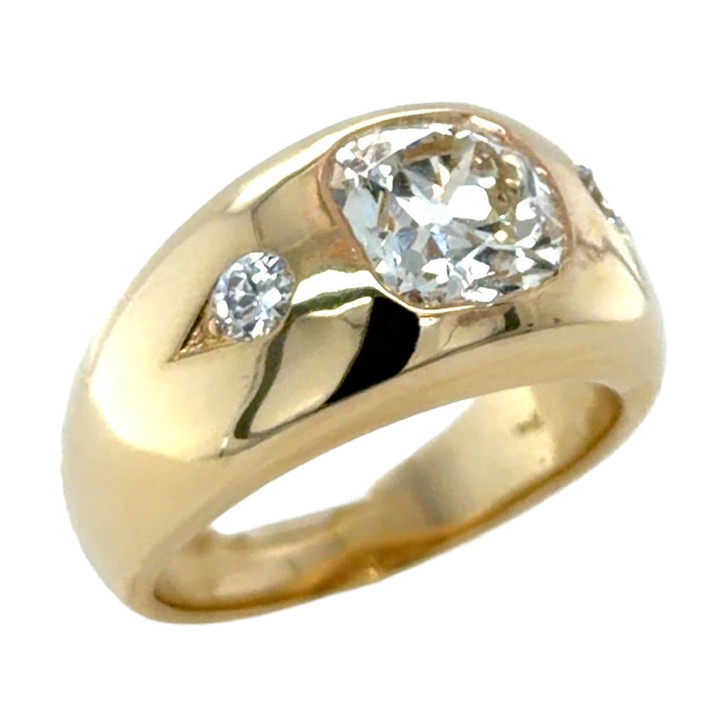 Retro 2.44 Carat Three Stone Old European Cut Diamond Gypsy Set Ring