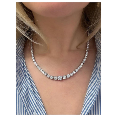 25.00 Carats Diamond Riviere Necklace, Platinum, 17 inches