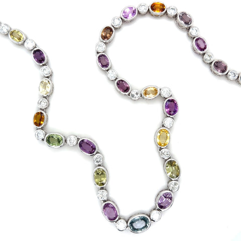 36 Carats Unheated Multicolored Sapphire and Diamond Necklace