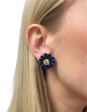 1970, 3.98 Ct Fancy Yellow Diamond and Lapis Lazuli Flower Earrings