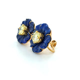 1970, 3.98 Ct Fancy Yellow Diamond and Lapis Lazuli Flower Earrings