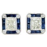 4.34 Carat Radiant Cut Diamond and Sapphire Stud Earrings