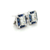 4.34 Carat Radiant Cut Diamond and Sapphire Stud Earrings