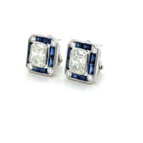 4.34 Carat Radiant Cut Diamond and Sapphire Stud Earrings