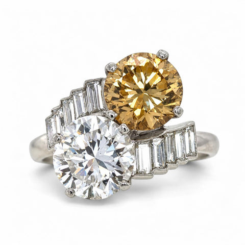 Vintage, 1950's Diamond and Natural Brown Diamond Toi Et Moi Ring, Platinum