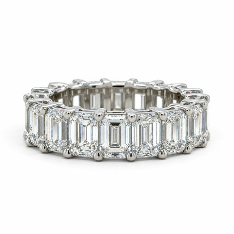 GIA 9.12 Carats Emerald Cut Diamond Eternity Band, Platinum, Size 6 1/2