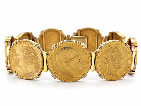 French Vintage Gold Coin Bracelet, 18K and 22K Yellow Gold
