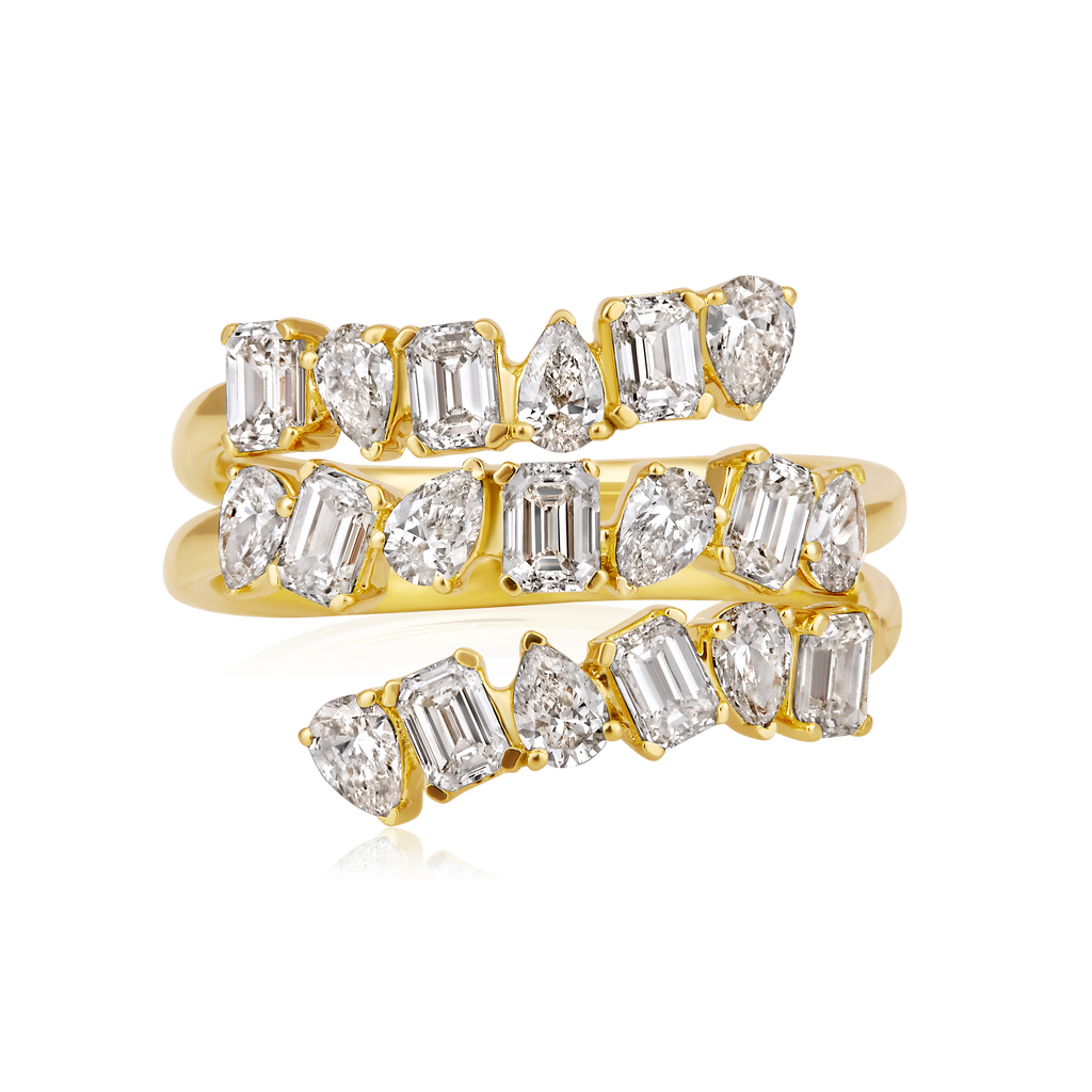 14K Gold 1.8ct Natural Diamond Alternating Emerald Pear Wrap Ring