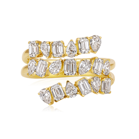 14K Gold 1.8ct Natural Diamond Alternating Emerald Pear Wrap Ring