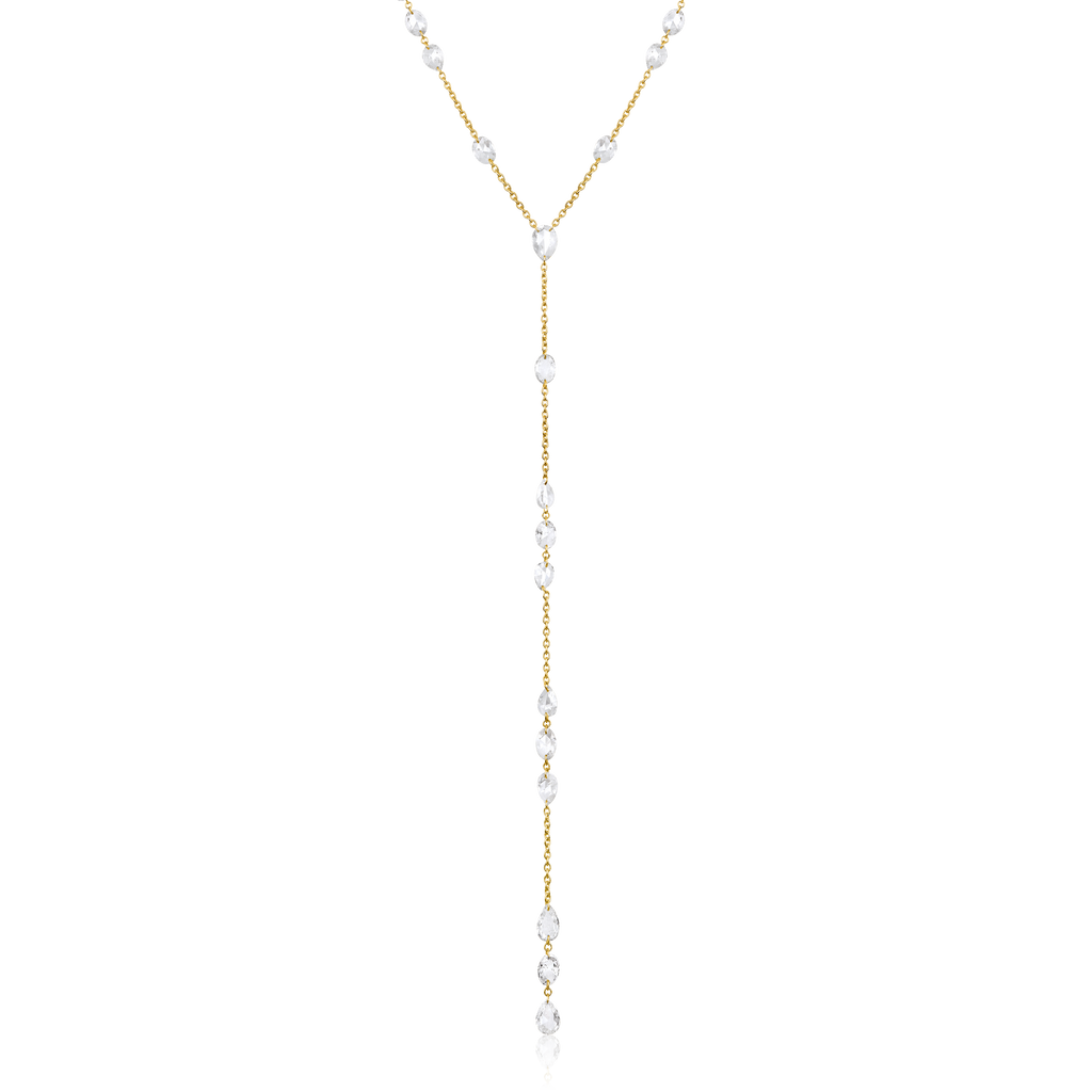 14K Gold 6.4ct Natural Diamond Rose Cut Station Lariat Necklace