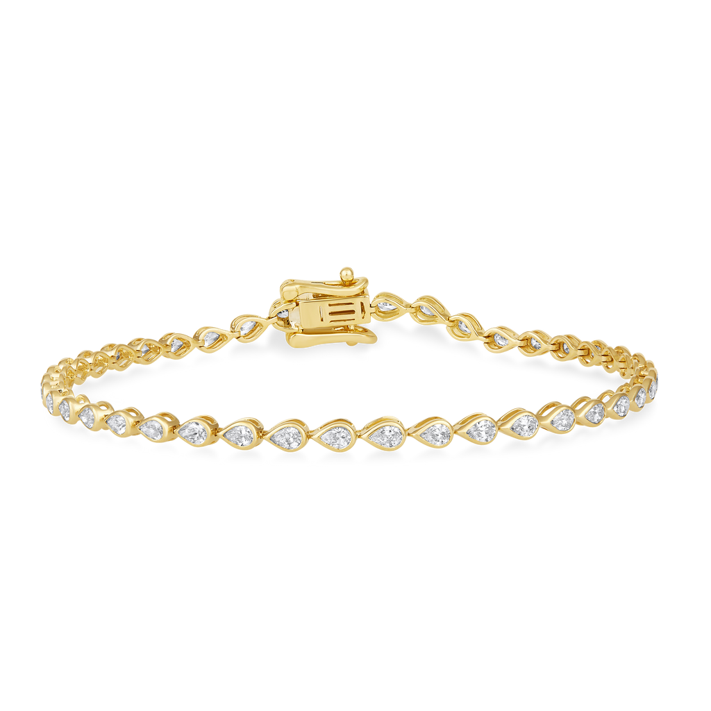 14K Gold 2.6ct Natural Diamond Pear Bezel Tennis Bracelet