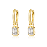 14K Gold 0.8ct Natural Diamond Emerald Drop Hoop Earrings