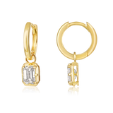 14K Gold 0.8ct Natural Diamond Emerald Drop Hoop Earrings