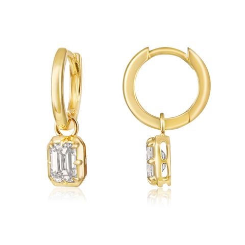 14K Gold 0.8ct Natural Diamond Emerald Drop Hoop Earrings