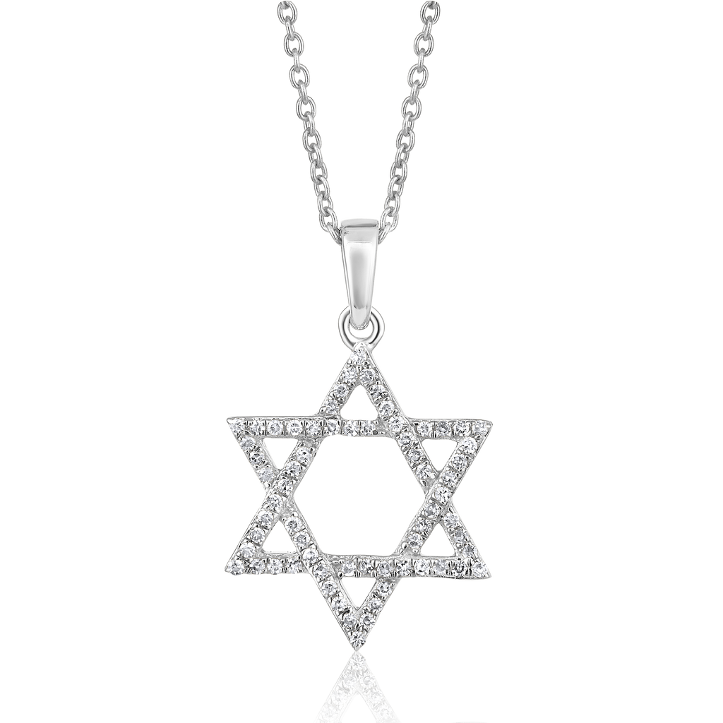 14K Gold 0.1ct Natural Diamond Star Of David Religion Charm Necklace
