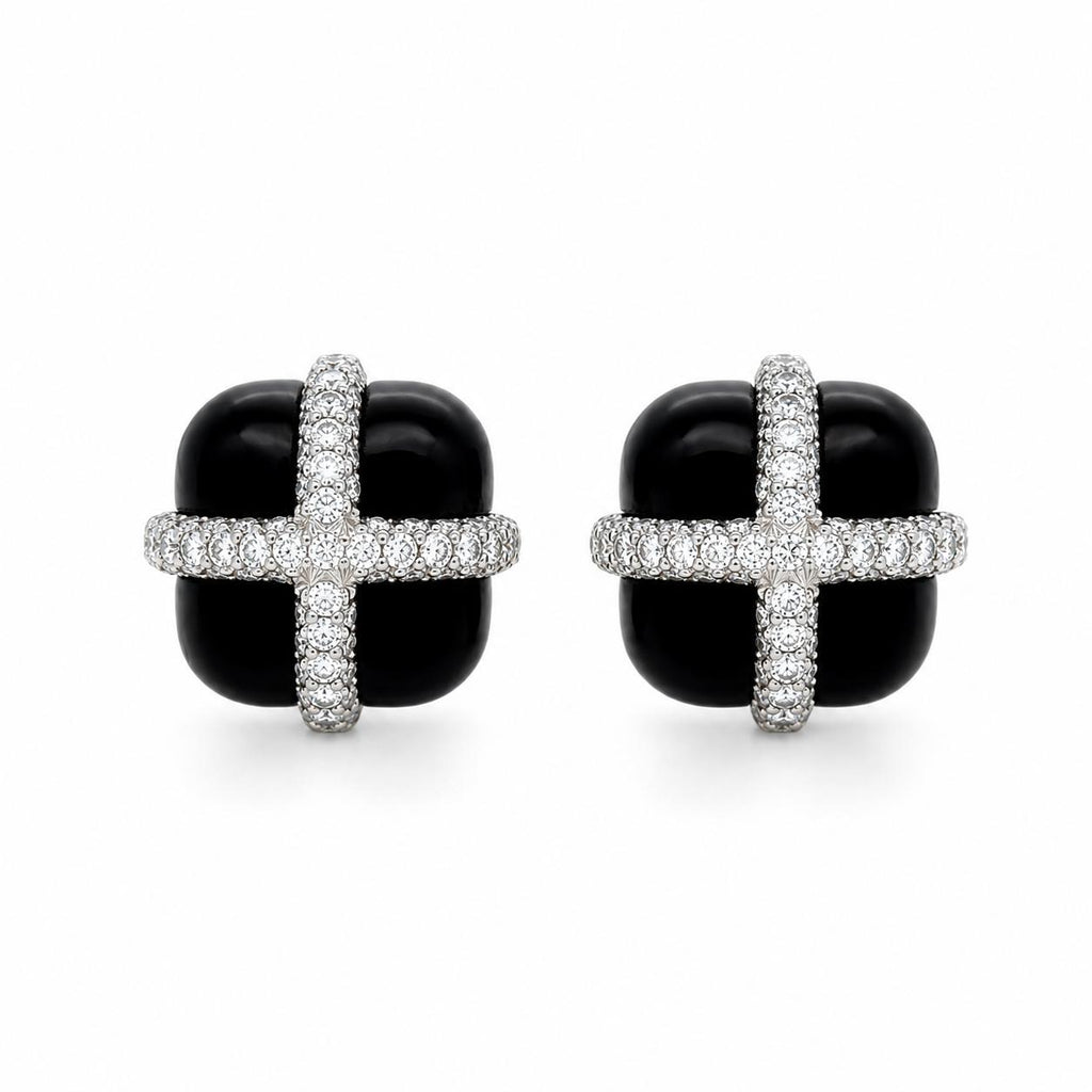 Seaman Schepps, Diamond and Ebony Wood Earclips, 18 Karat White Gold