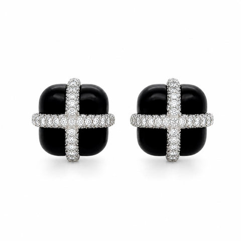 Seaman Schepps, Diamond and Ebony Wood Earclips, 18 Karat White Gold