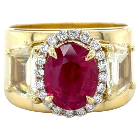 AGL Certified Burma Ruby, Yellow Diamond and Diamond Ring