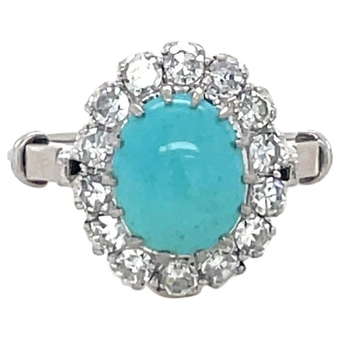 Antique, Turquoise and Diamond Cluster Ring