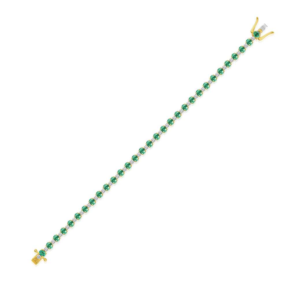 14K Gold 5.8ct Natural Diamond Emerald Oval Tennis Bracelet
