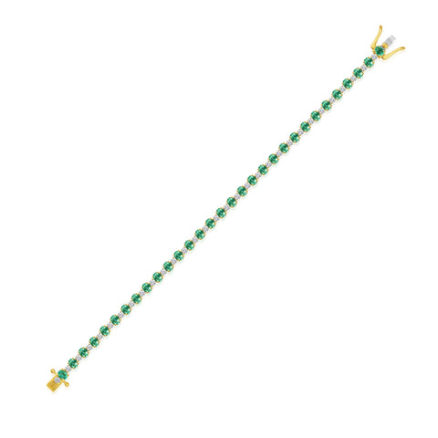 14K Gold 5.8ct Natural Diamond Emerald Oval Tennis Bracelet