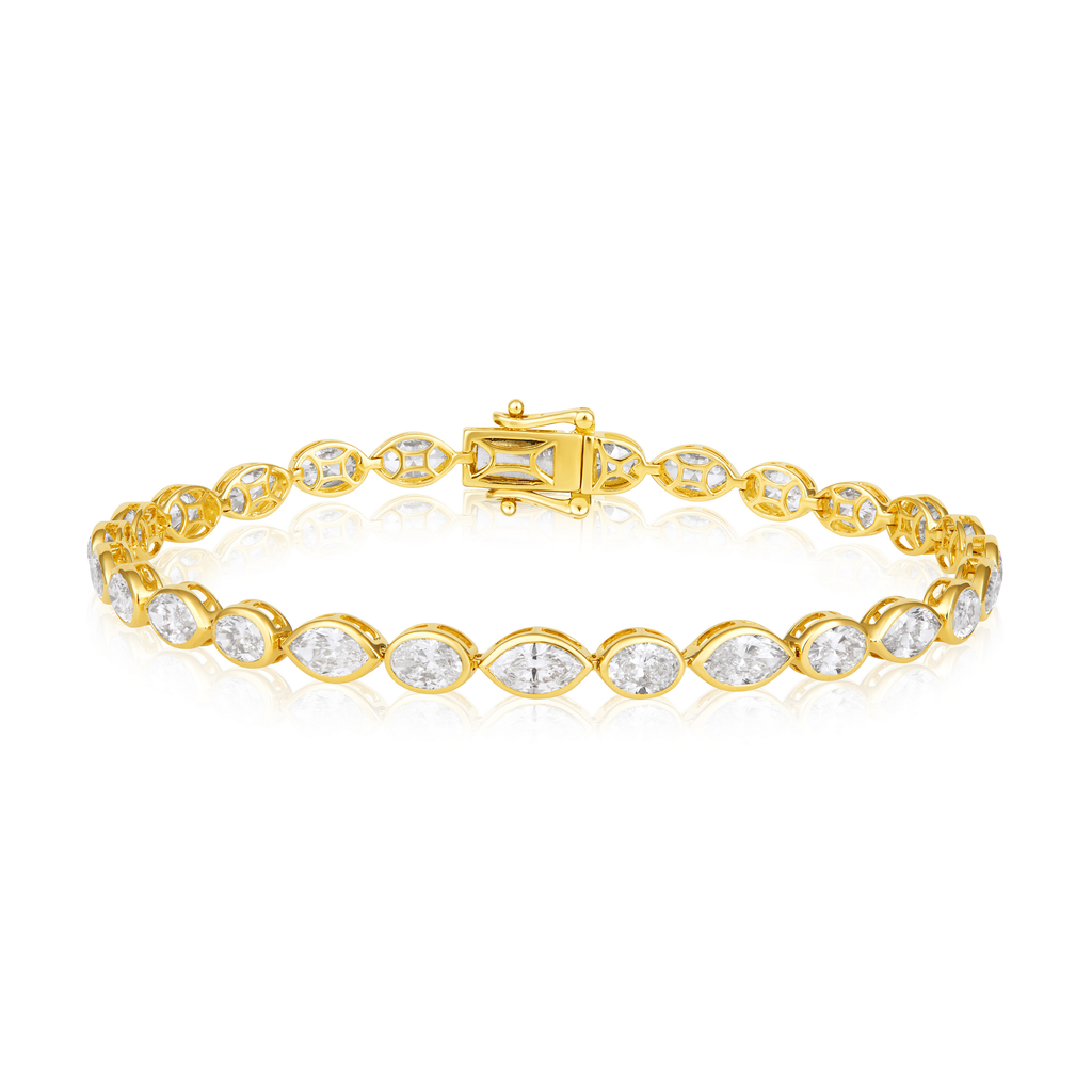 14K Gold 6.5ct Natural Diamond Oval Marquise Bezel Tennis Bracelet