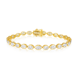 14K Gold 6.5ct Natural Diamond Oval Marquise Bezel Tennis Bracelet