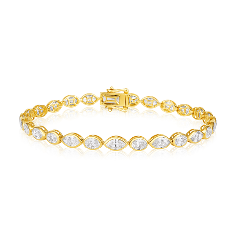 14K Gold 6.5ct Natural Diamond Oval Marquise Bezel Tennis Bracelet