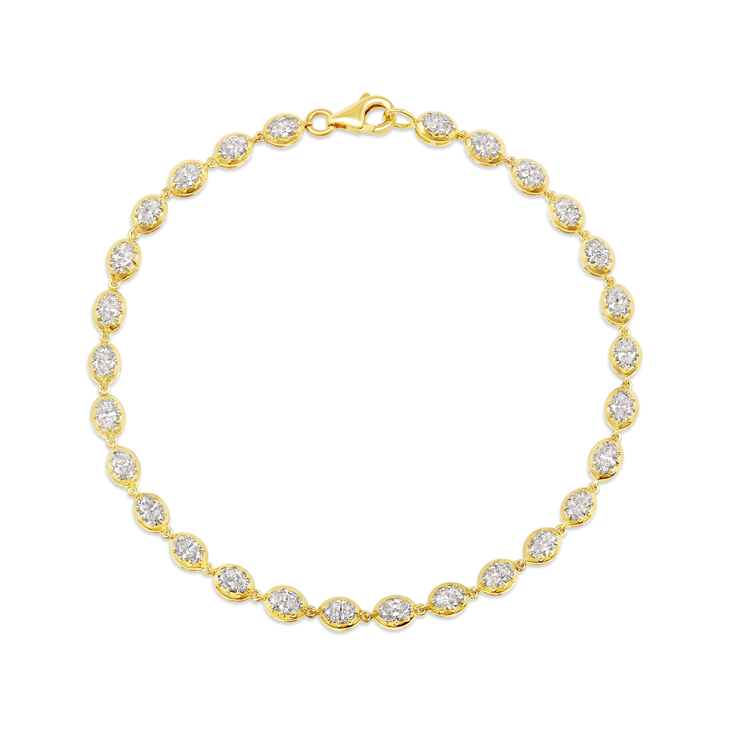 14K Gold 2.7ct Natural Diamond Oval Bezel Illusion Link Chain Bracelet