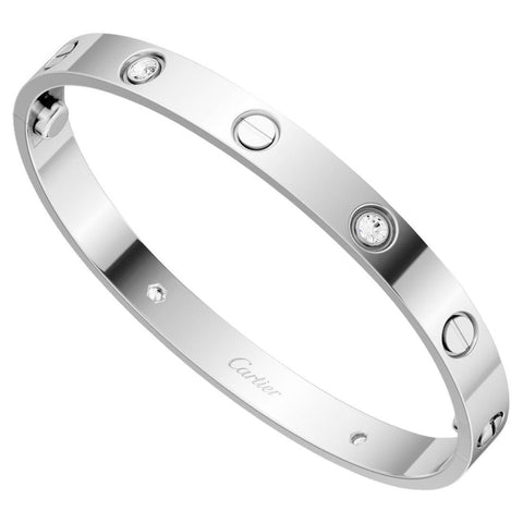 Cartier, Love Bangle Bracelet 4 Diamond Classic Model 18K White Gold