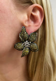 Colored Diamond and Diamond Flower Earrings