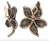 Colored Diamond and Diamond Flower Earrings