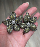 Colored Diamond and Diamond Flower Earrings