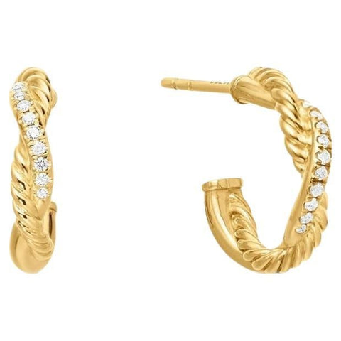 David Yurman Petite Pave Infinity Diamond Huggie Hoop Earrings 18K Yellow Gold