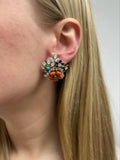 Diamond, Gemstone and Enamel Flower Earrings