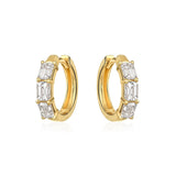 14K Gold 1ct Natural Diamond Emerald Three-Stone Huggie Hoops Earrings