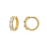 14K Gold 1ct Natural Diamond Emerald Three-Stone Huggie Hoops Earrings