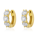 14K Gold 1.1ct Natural Diamond 3 Stone Chunky Huggie Earrings