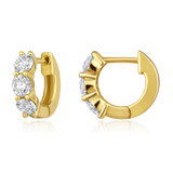 14K Gold 1.1ct Natural Diamond 3 Stone Chunky Huggie Earrings