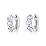 14K Gold 1.4ct Natural Diamond 3 Stone Chunky Huggie Earrings