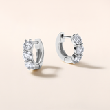 14K Gold 1.4ct Natural Diamond 3 Stone Chunky Huggie Earrings