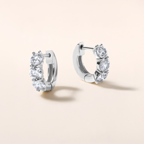 14K Gold 1.4ct Natural Diamond 3 Stone Chunky Huggie Earrings