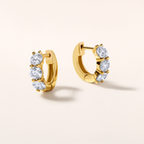 14K Gold 1.1ct Natural Diamond 3 Stone Chunky Huggie Earrings